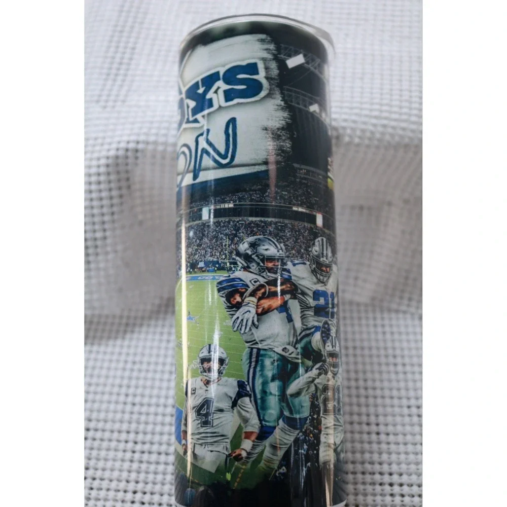 Dallas Cowboys Nation Football Tall Skinny Tumbler Cup w Lid 8 inch BPA Free